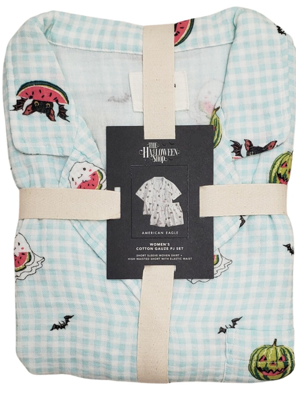 AMERICAN EAGLE Pajama Set Women Cotton Gauze Short Sleeve Shirt & Shorts NWT